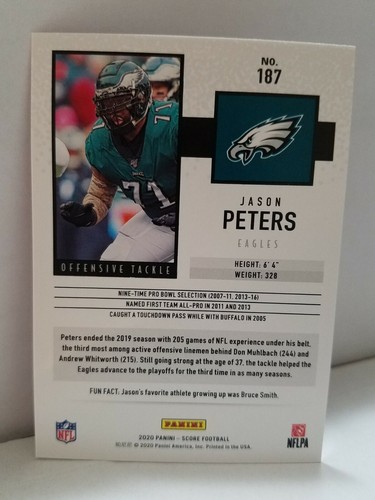 2020 Score Jason Peters Red Parallel #187 Philadelphia Eagles - Picture 2 of 2