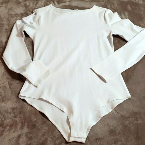 Mangdiup. Einfarbiger weißer; Langarm; Rundhalsausschnitt Body.  Größe L Neu mit Etikett - Bild 1 von 11
