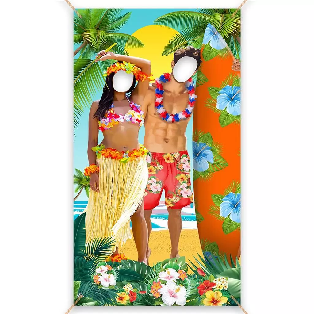 HAWAIIAN PARTY DECORATIONS BEACH PHOTO BACKDROP TIKI BAR 90x180CM TROPICAL LUAU