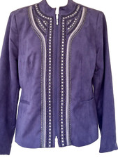 Tanjay Womens Purple Microsuede Jacket With Beaded Metallic Trim Size 12 New