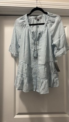 Sharagano Top Womens Large NWT Layered Sleeve Sterling Blue
