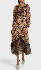 New Rixo Jaida Silk Sienna Starlet Mix Midi Dress Sz XS