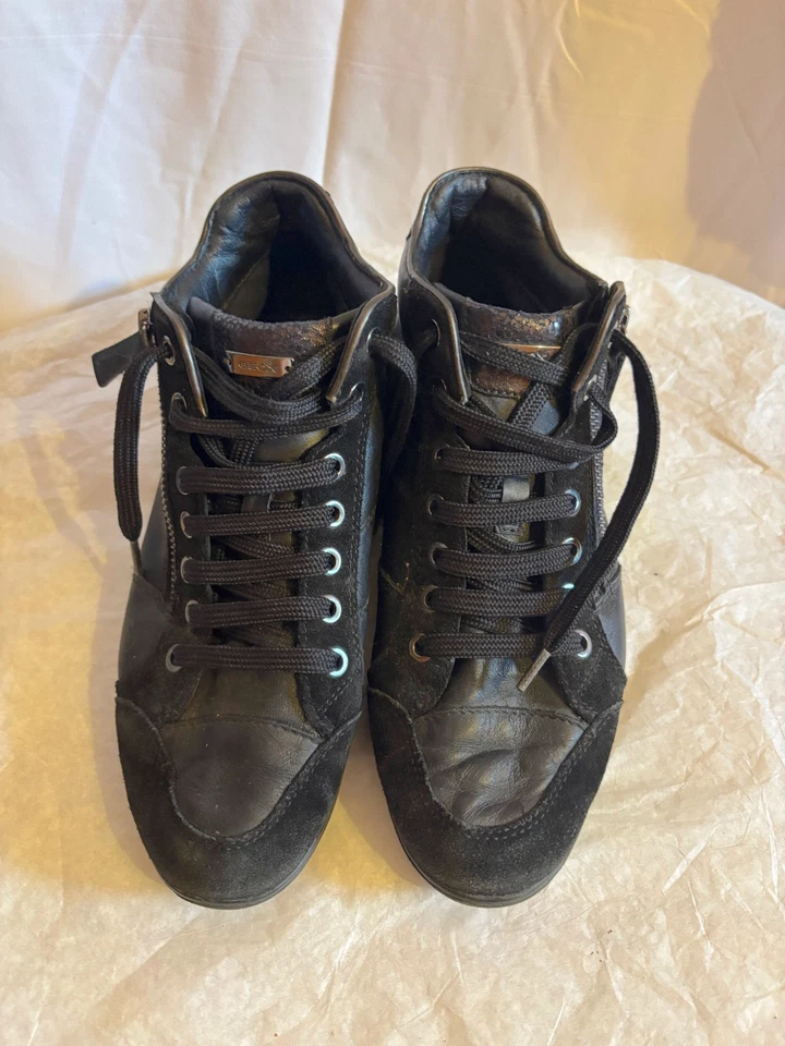 GEOX baskets montantes en cuir noir pointure 38 - Photo 1/4