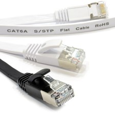 FLAT CAT6A Shielded Ethernet PC Router Cable RJ45 Lot 1m 2m 5m 10m 15m 20m 30m