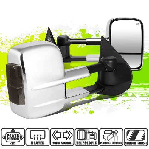 Chrome Power Heated Smoked LED Signal Towing Mirrors for Silverado Sierra 14-20