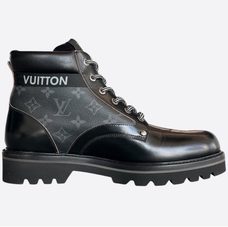 Louis Vuitton Black Monogram Lace-Up Ankle Boots Leather Men's