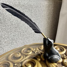 Antique Cast Iron Black Toad Frog Pen Quill Holder Paperweight