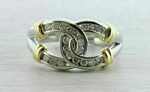 Authentic 2 Ct Round Cut Lab Created Diamond Horseshoe Band Ring 14k Two Tone Gold Plated