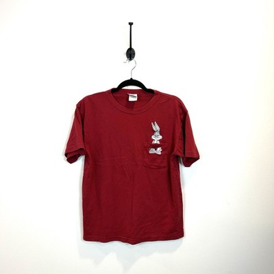 2000 Y2K Bugs Bunny Pocket Tee T-shirt Rare Vintage Red Adult Small 90s