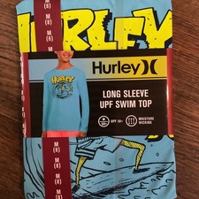 Hurley Boys UPF 50 Long Sleeve Swim Top Baltic Blue Size 8 Moisture Wicking