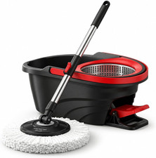 Deluxe Spin Mop & Bucket Set Adjustable Handle Floor Cleaner - 2 Mop Refills 