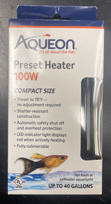 Aqueon Preset Aquarium Heater 100 Watts, Compact Size, Up To 40 Gallons