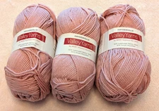 3 Skein Lot Valley Yarns ""Haydenville" Worsted Wt. SW Merino Blend Yarn in PInk