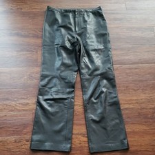 Oscar De La Renta Black Edgy Whimsigoth Feminine 100% Leather Wide Leg Pants