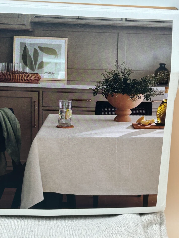 Threshold Off White Rectangular Tablecloth 60" x 120" - Seats 10-12 Machine Wash - Image 3 of 4