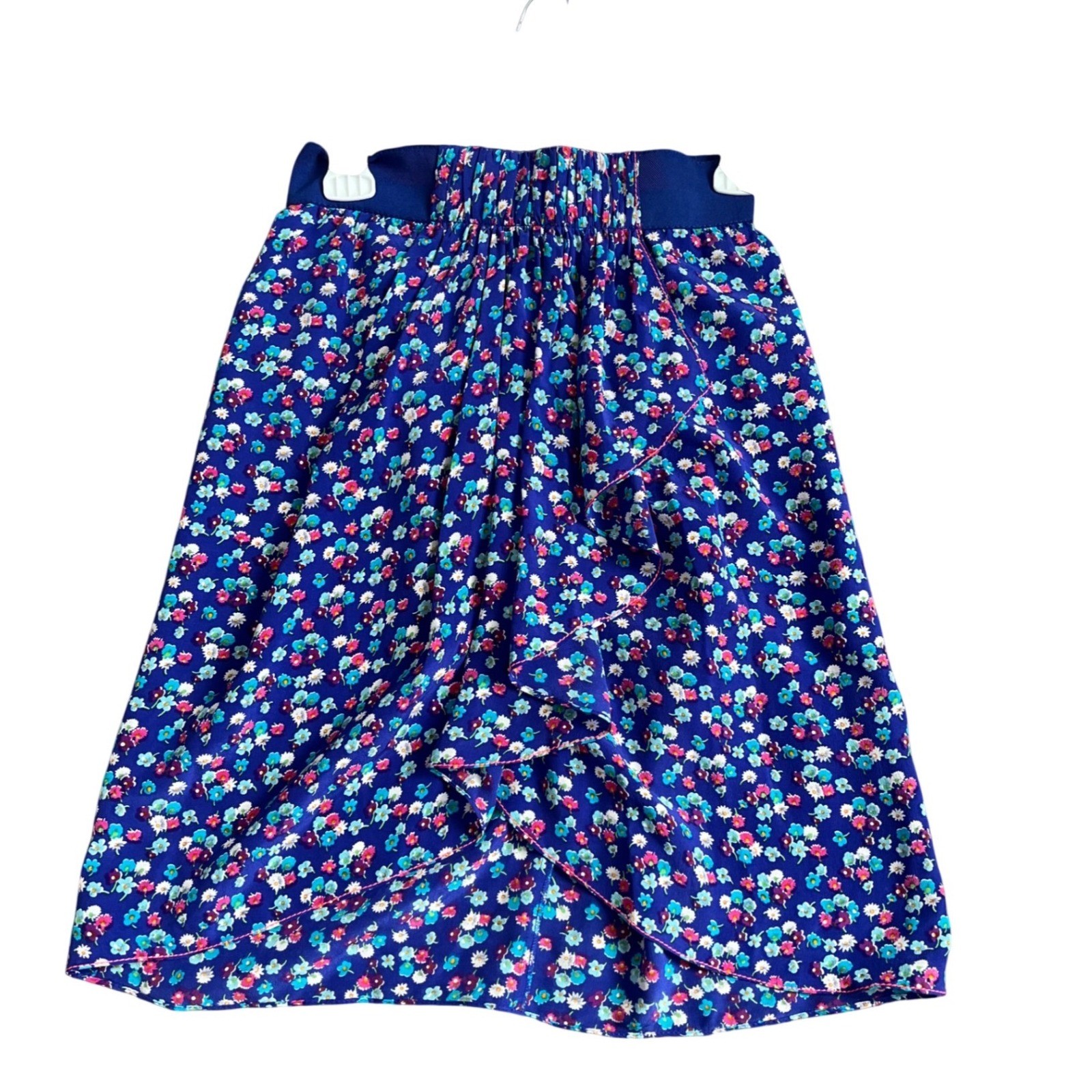 Rebecca Taylor Blue Floral 100% Silk Ruffle Mini Skirt Size 2