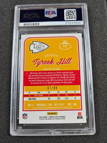 🌟Tyreek Hill 2016 #117 Rookie RC Donruss Optic SHOLO AUTO Prizm #/99 PSA 10 - Picture 3 of 3