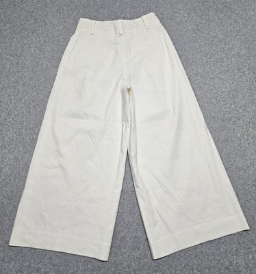 Diane Von Furstenberg Women's Flat Front Wide Leg Pants White Size 6