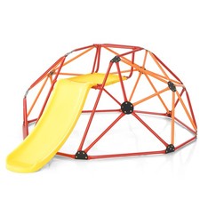 8FT Climbing Dome Outdoor Kids Jungle Gym Dome Climber w/ Slide Red  Orange