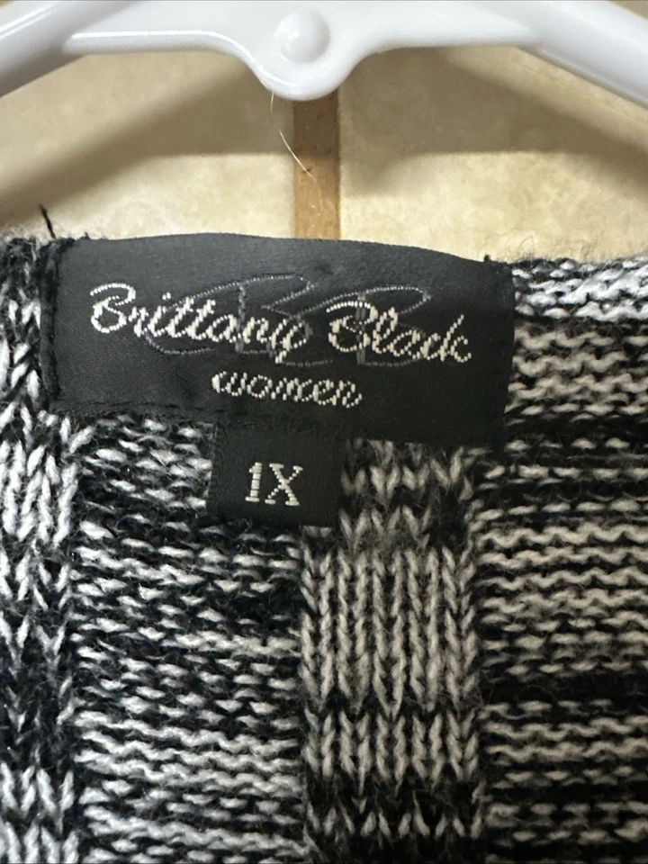 Brittany Black Womens Plus Open Black & White Ruffle Cardigan Sweater 1X - Image 3 of 4