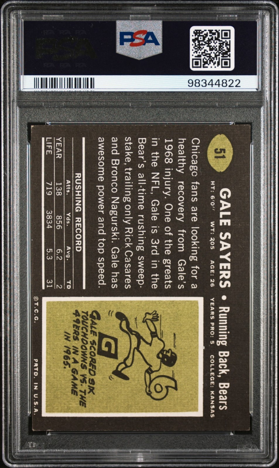 1969 Topps - Gale Sayers #51 PSA 4 Vintage HOF  view 2