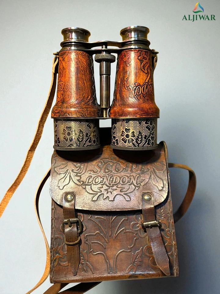 Antique Brass Binocular with Leather Case – Vintage Maritime Spyglass - Image 2 of 4