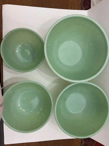 Fire King Jadeite Swirl Mixing Bowl Set 4 Piece - 6, 7, 8 and 9 Inch