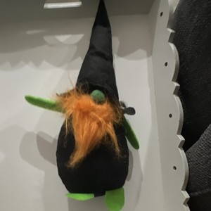 Halloween Witch Fabric Figurine Black Hat Orange Beard Green Arms