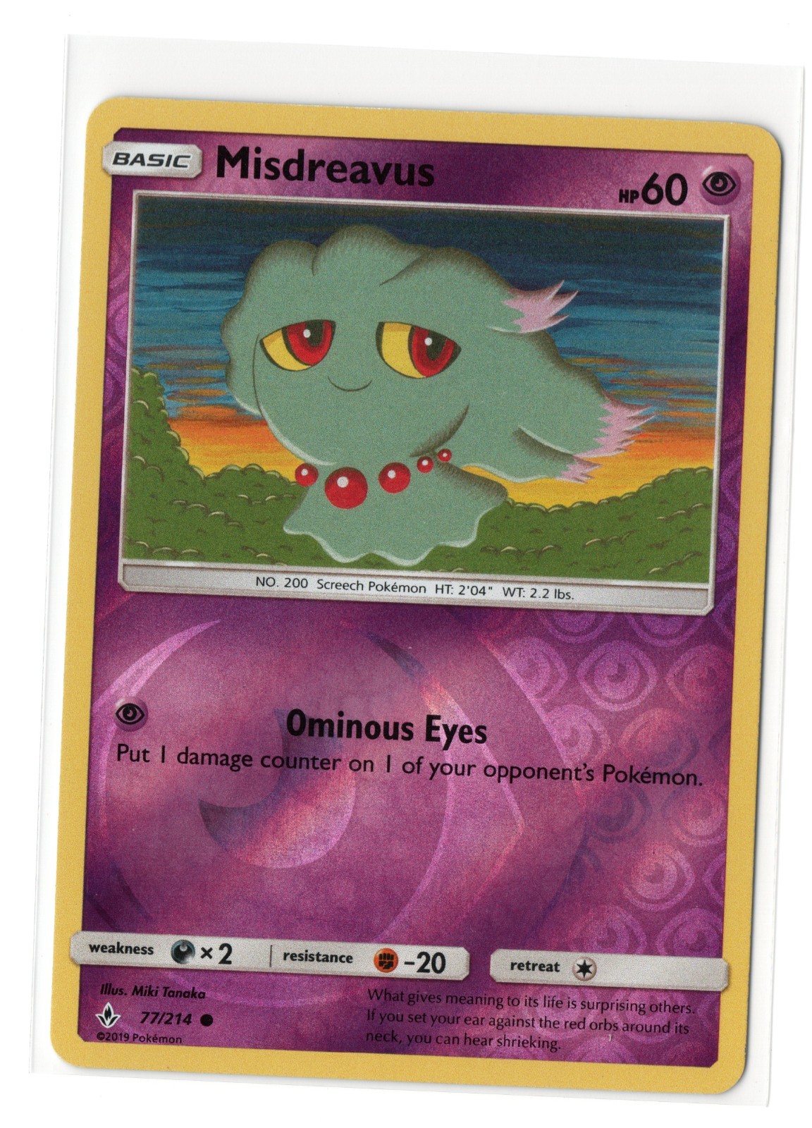 MISDREAVUS 77/214 C UNBROKEN BONDS POKEMON REVERSE HOLO FREE SHIPPING!