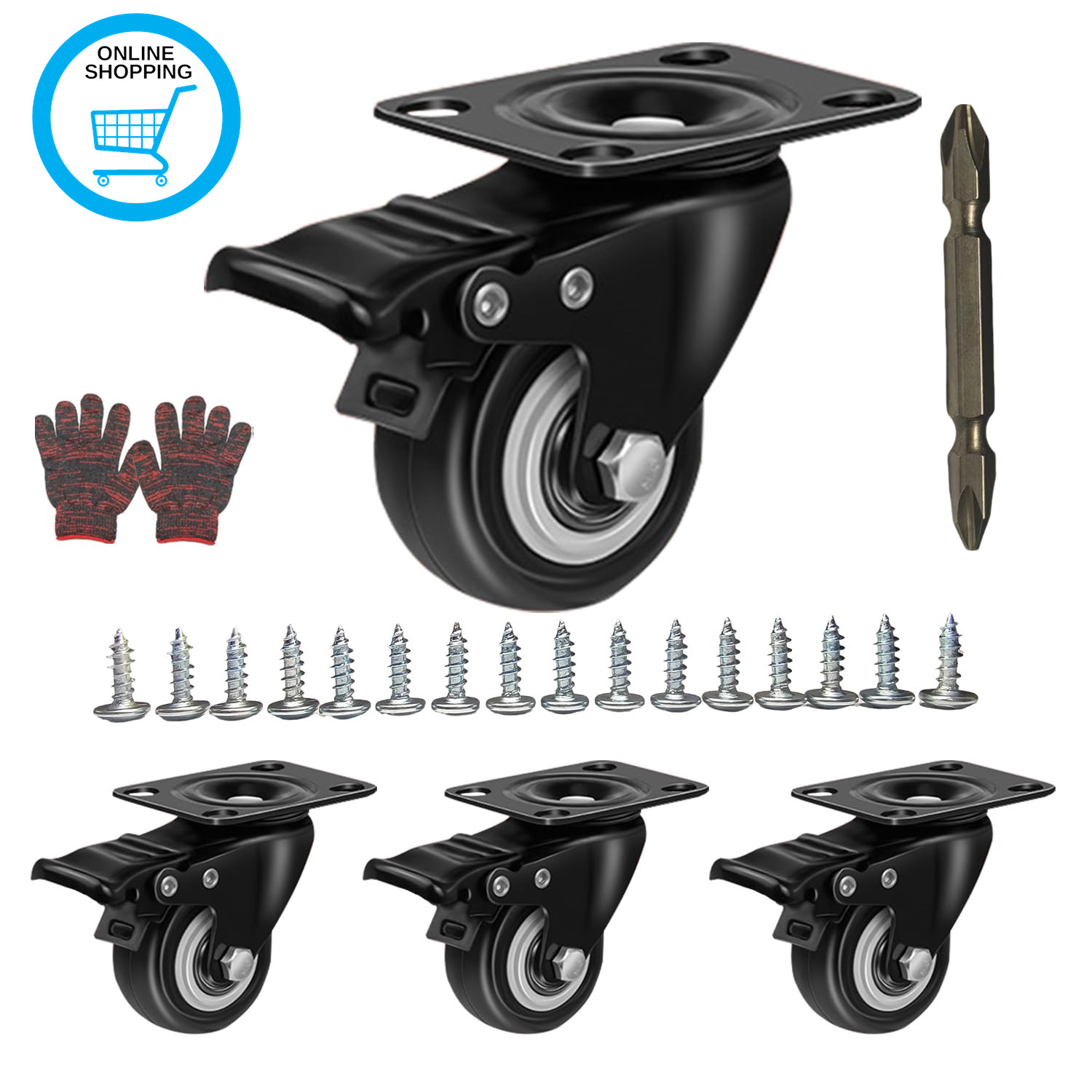 Castor Wheels, 50Mm Caster Wheels Set of 4 with Brakes - 360 Rotating, Heavy Dut