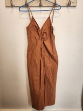 Urban Outfitters Rocky Twist Front-Tie Back Midi Dress 100% Cotton Brown Size S