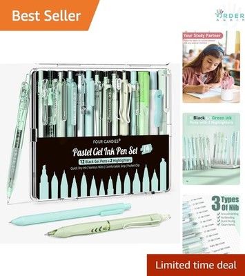 Gel Pen Set with Black Green Ink 0.5mm Retractable Highlighters for School Of...