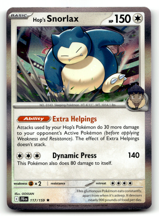 Hop's Snorlax 117/159 Holo Rare SV09: Journey Together LP