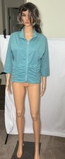 Lucy Womens Full Zip Jacket Ruched Light Teal Blue Athletic Sz Large