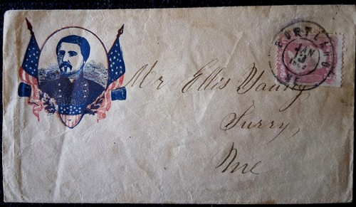 65 Civil War Patriotic - Gen McClellan in Circle Surrounded by Flags & Shield