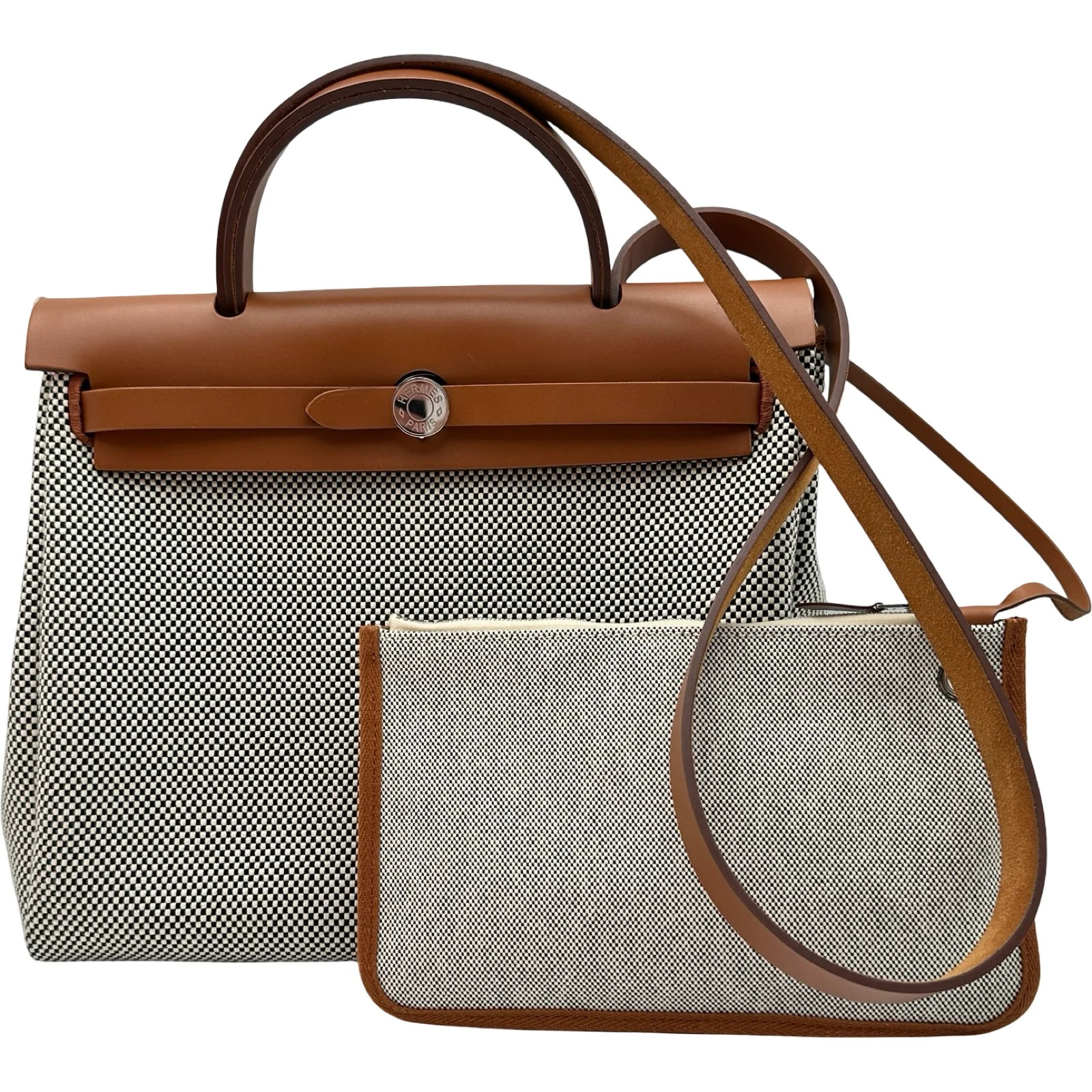 HERMES Herbag Zip PM K Stamp Fauve Hunter/Toile H Shoulder Bag #951