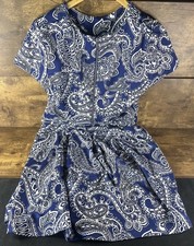 MICHAEL KORS Size 14 Pleated Blue White Dress Short Sleeve Stretch Womens Zip Up