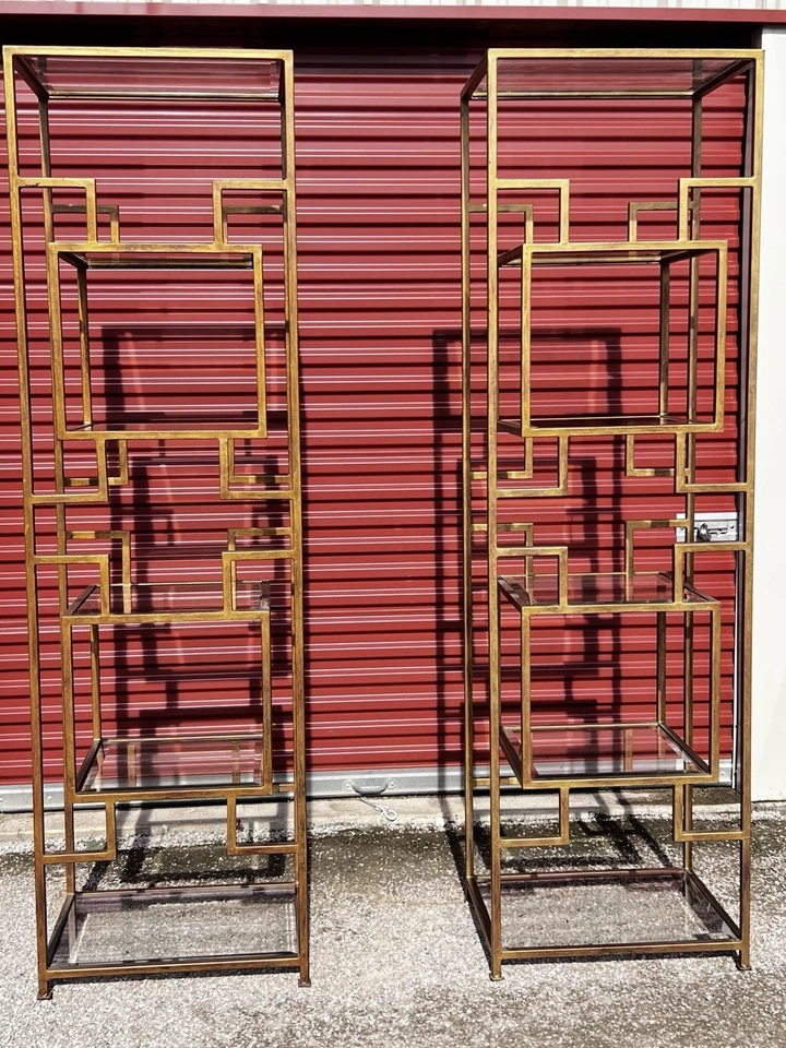 Pair of Brass/Glass Artistica Home Suspension Slim Etageres Modern Glass Shelves - Image 2 of 4