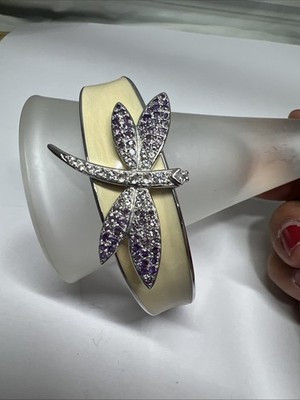 Dragonfly Insect  Silver 925 Cuff Bangle Bracelet CZ Rhinestone