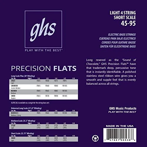 Juego de cuerdas de bajo GHS Precision Flatwound escala corta calibre de luz 3020 tono dorado Foto 2 de 4