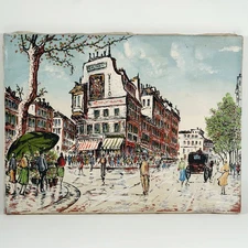 Vintage French Paris Street Scene Oil Painting on Canvas