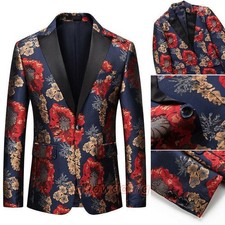 Men Jacquard Peak Lapel Suit Blazer Dress Party Stage Showman Jacket Costume