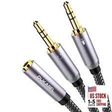 Headset Splitter Cable, Gold-Plated  Strong Braided Y Splitter 12 in/30 cm