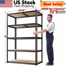 2000LBS Heavy Duty Garage Shelving 5 Tier Metal Storage Rack Adjustable Unit 72"