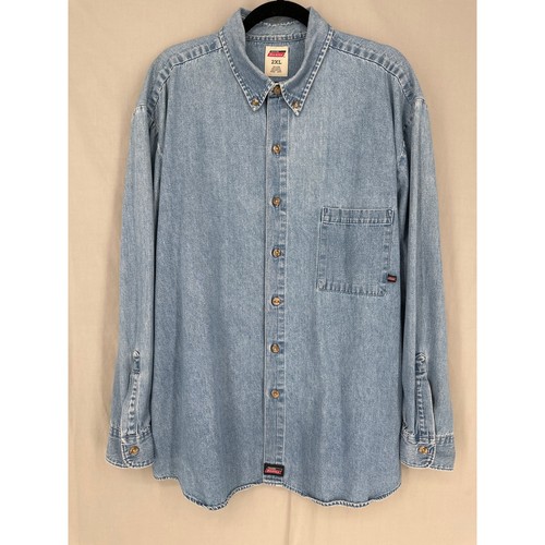 Vintage Dickies Shirt Men 2XL Blue Denim Button Long Sleeve Western Workwear Y2K