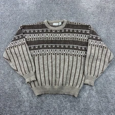 Vintage Boundary Waters Sweater Mens Large Brown Wool Blend Geometric Knit Soft