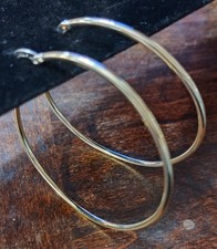 Sleek Gold Tone Large 2 Inch Hoop Earrings, Very Pretty, Minimalist, Classic