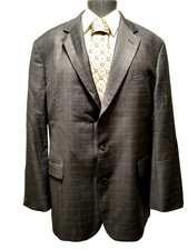 Vintage Brooks Brothers Men's Gray Blue Check 100 Wool Made in USA Blazer 48L