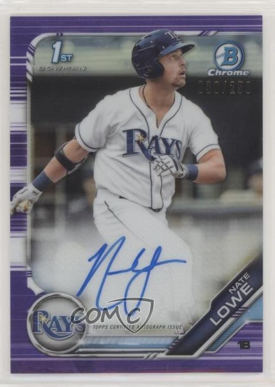2019 Bowman Chrome Prospect Purple Refractor /250 Nate Lowe Rookie Auto RC 4l3