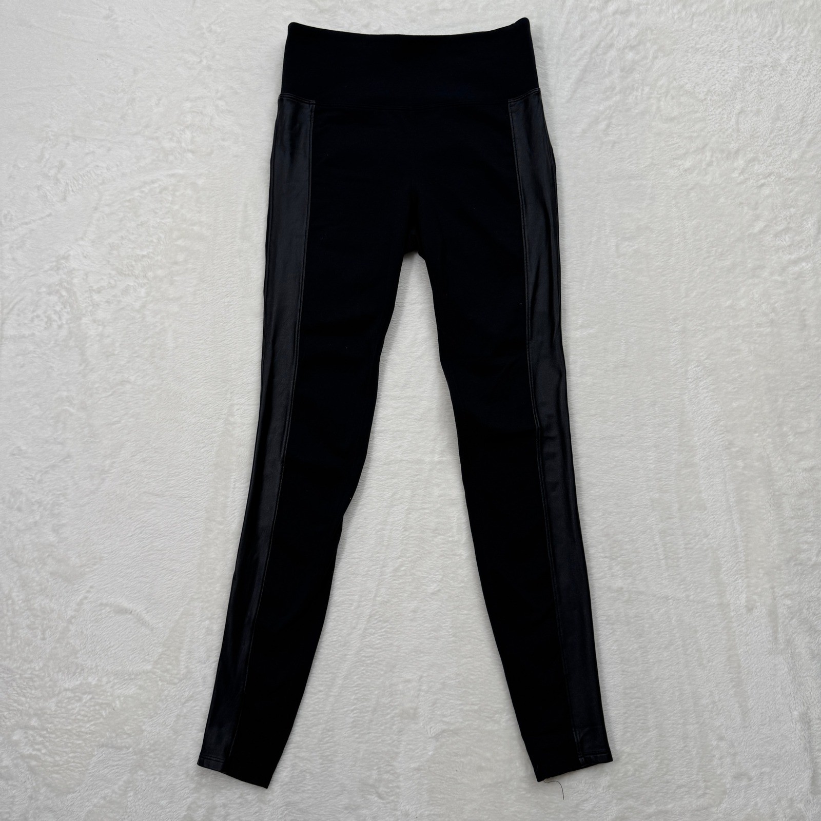 Athleta Leggings Womens XS Black Faux Leather Side Panel Moto High Rise Supplex